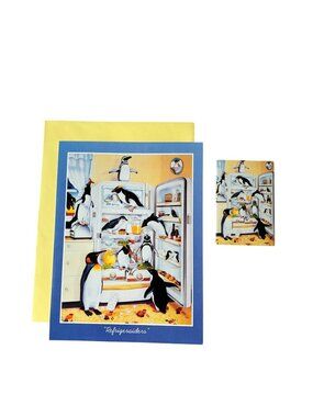 Monte Dolack Greeting Card +‎ Magnet "Refrigeraiders" Penguins Vintage NOS